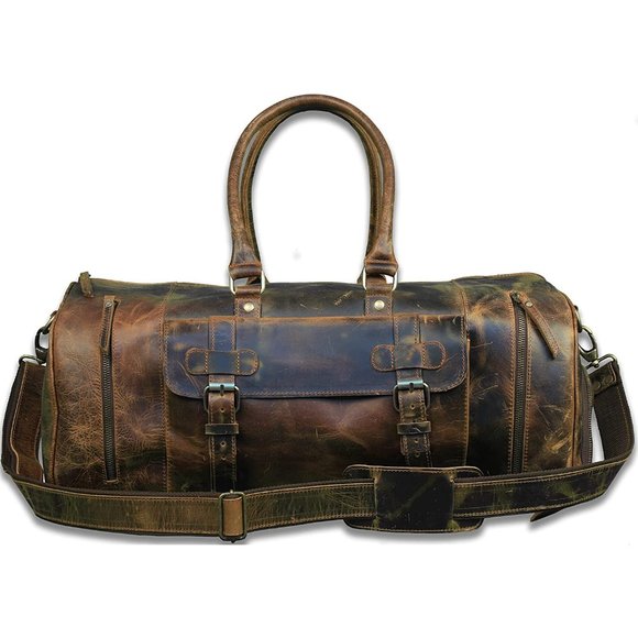 Full Grain Buffalo Leather Duffle Bag - Travel Bag - Overnight Weekender Bag - Picture 5 of 7